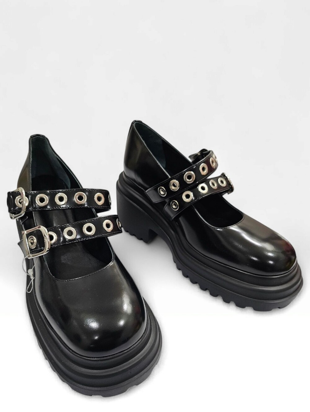MAJE Women Black Leather Mary Jane Chunky Platform with Silver Eyelets 40/9.5M